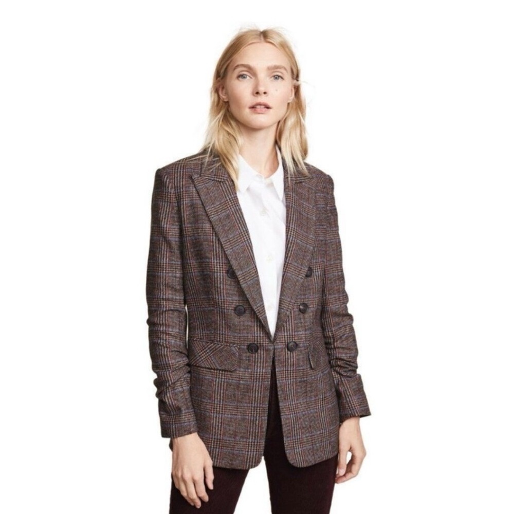 Veronica Beard Brown Plaid Double-Breasted Blazer